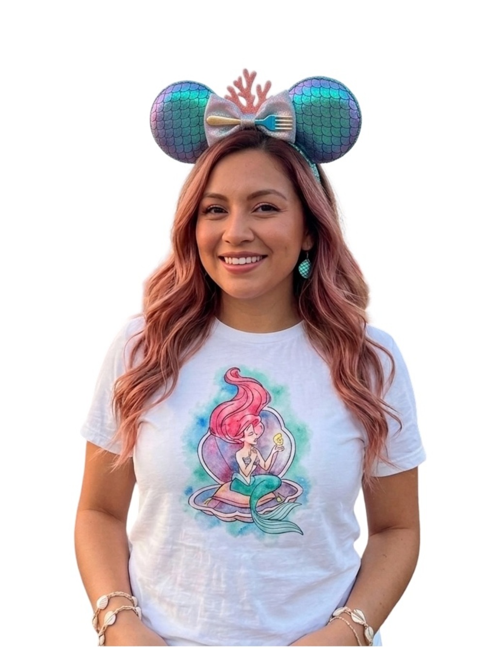Disney The Little Mermaid Ariel T-Shirt White Watercolor Shell Art Tee pastel XL